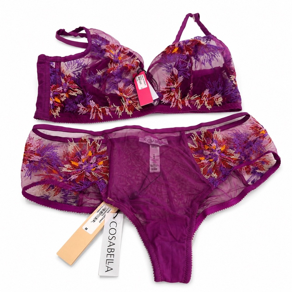 Cosabella Maasai Curvy Bralette Small & Hotpant‎ Medium Set Cyclamen Purple NWT